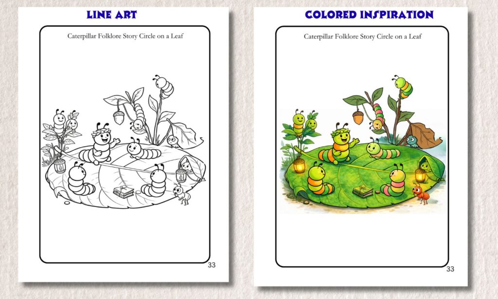 Caterpillar Story Time - Line Art to Color - Cozy Beginning of Mini Hidden Marvels