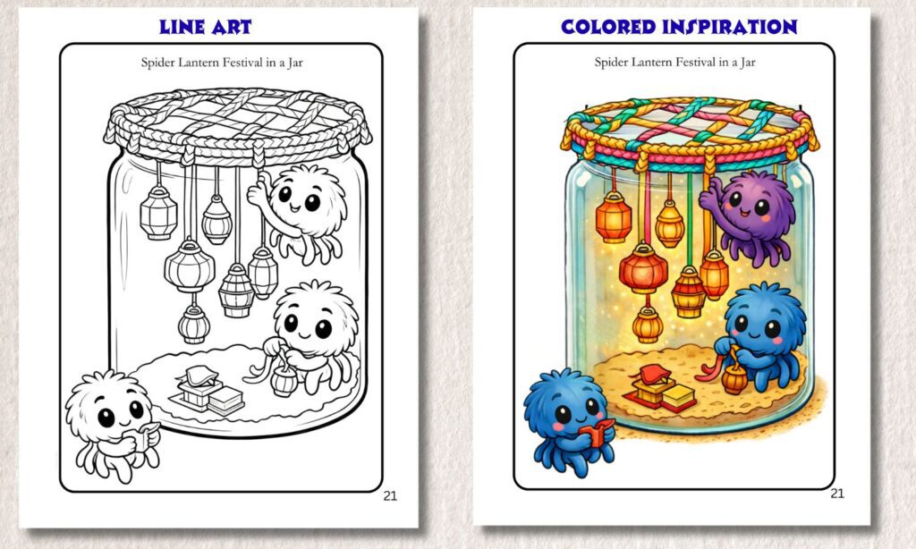 Spider Lantern - Line Art to Color - Cozy Beginning of Mini Hidden Marvels
