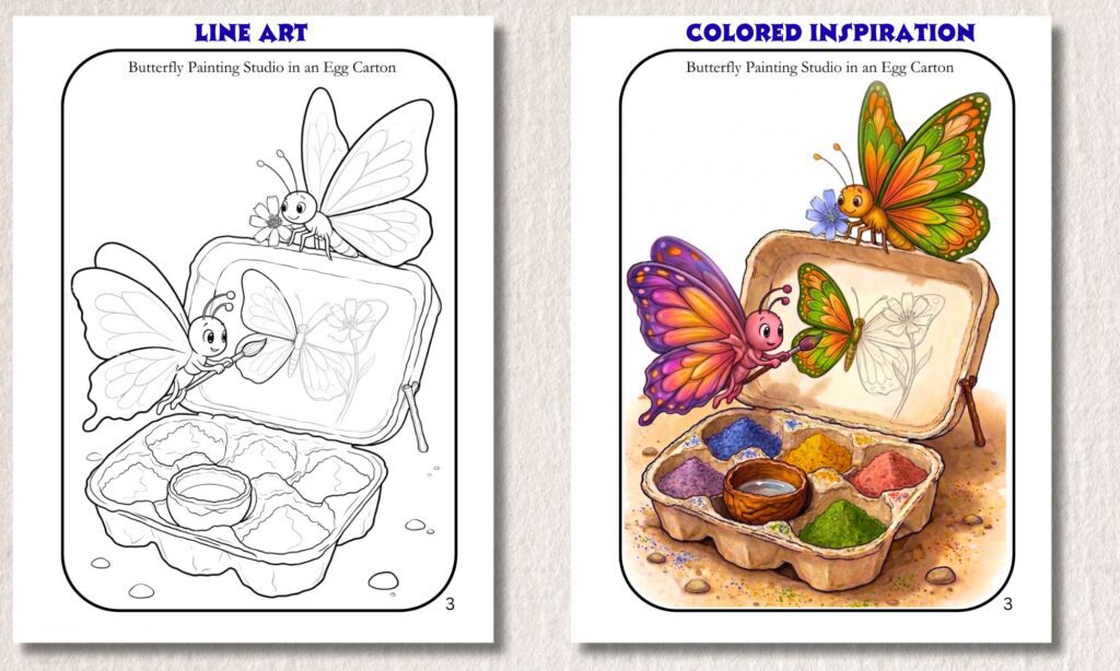 Butterfly Painting -Line Art to Color - Tiny Towns & Gentle Days book of Mini HIdden Marvels