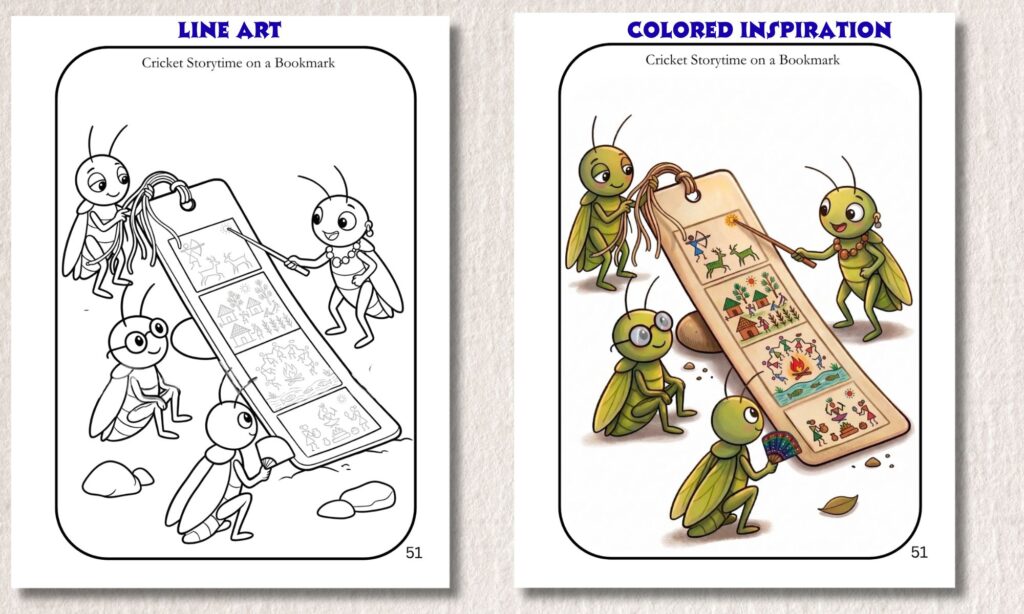Cricket Story Time -Line Art to Color - Tiny Towns & Gentle Days book of Mini Hidden Marvels
