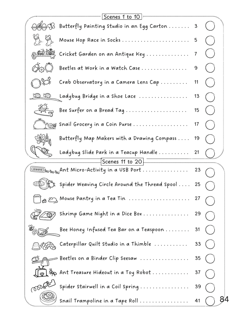 Index 1 of Tiny Worlds - Mini Hidden Marvels series of Durvalore Doodles