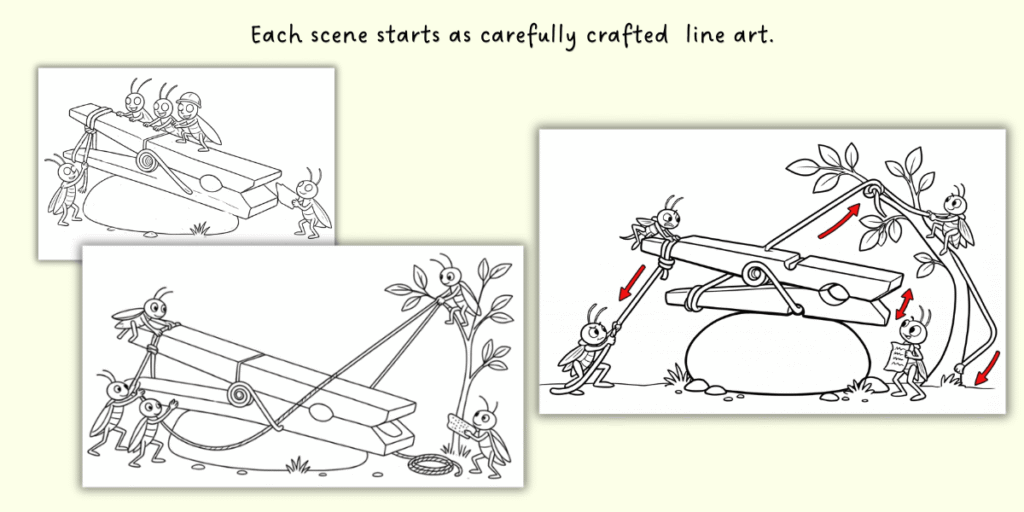 Line art Process - Step 1 for Mini Hidden Marvels - Cozy Beginnings