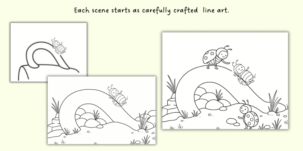 Process - Line drawing steps - Tiny Towns & Gentle Days